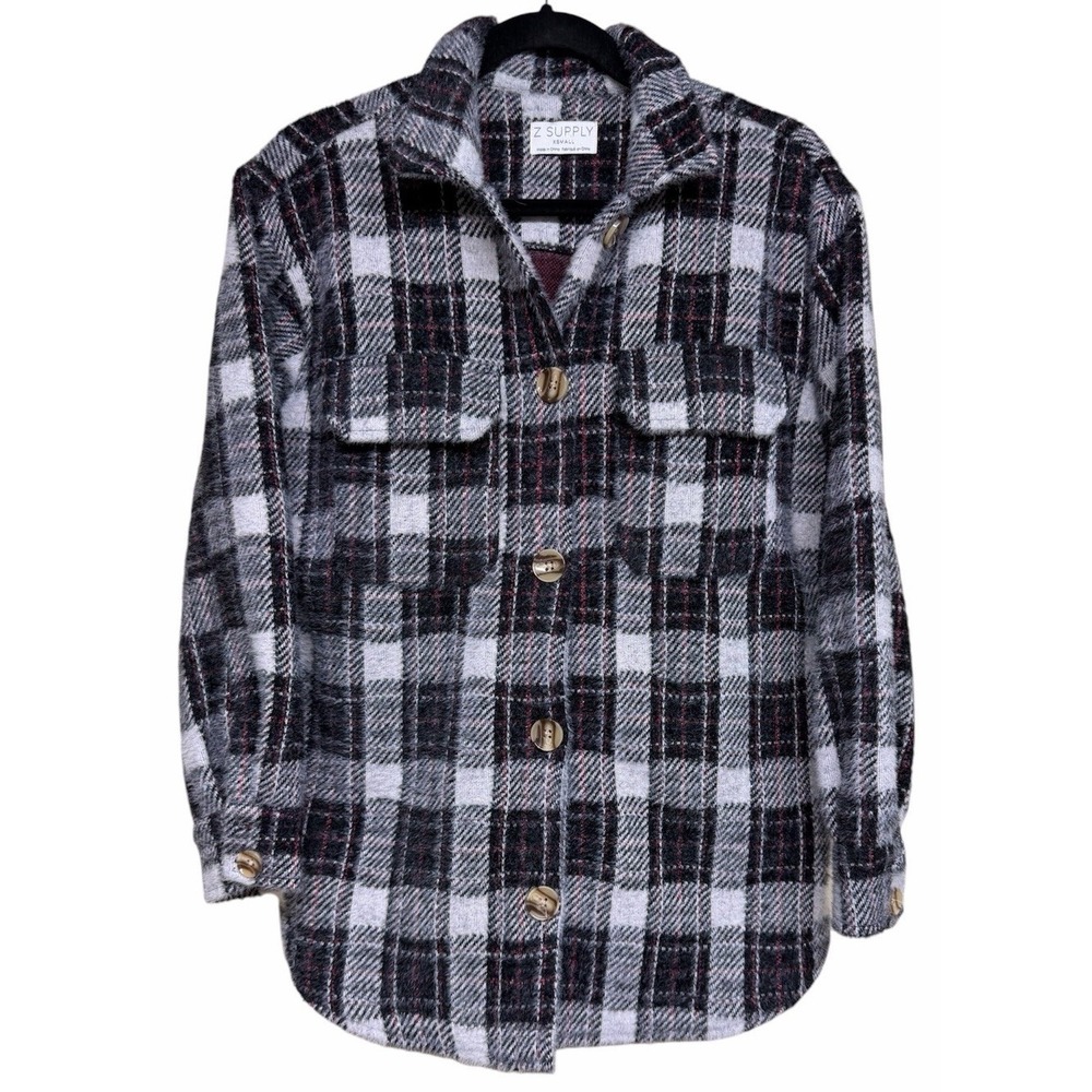 Z Supply Plaid Tucker Shirt‎ Jacket Black/White Women's Size X-Small